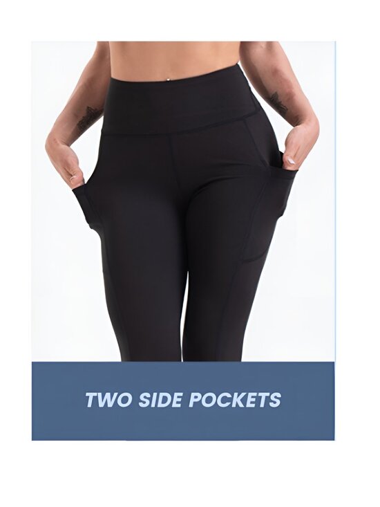 Women's 3 Packs Leggings with Pockets High Waisted Tummy Control, BLACK, L to XL - Picture 3 of 6